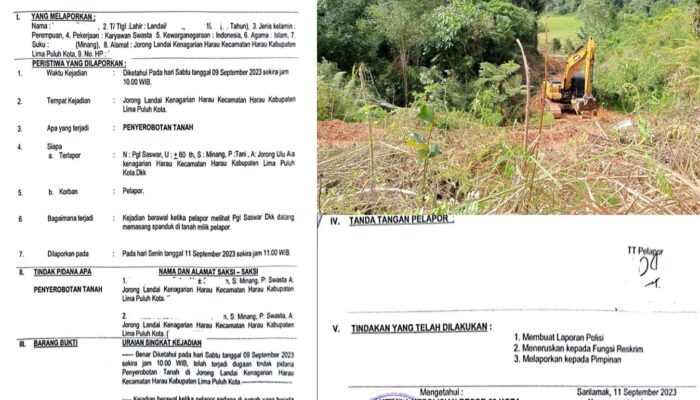 Pemkab 50 Kota dan APH Diduga Tidak Mampu Terkesan Tutup Mata Penyerebotan dan Pengerusakan Lahan Tanah Petani Jorong Landai Harau “Bungkam”
