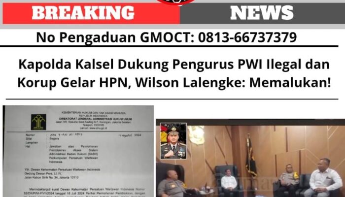 Kapolda Kalsel Dukung Pengurus PWI Ilegal dan Korup Gelar HPN, Wilson Lalengke: Memalukan!