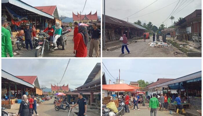 Kenagarian Pangkalan Bergotong Royong Bersihkan Sampah Pasar Pangkalan