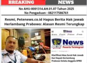 Resmi, Petenews.co.id Hapus Berita Hak Jawab Herlambang Prabowo: Alasan Resmi Terungkap