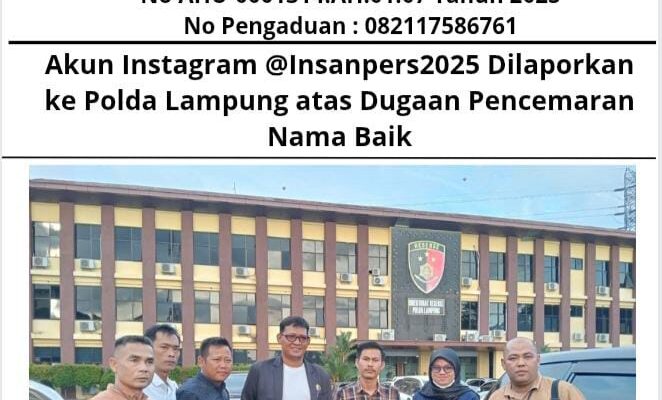 Akun Instagram @Insanpers2025 Dilaporkan ke Polda Lampung atas Dugaan Pencemaran Nama Baik
