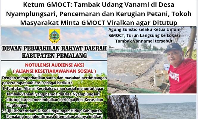 Ketum GMOCT: Tambak Udang Vanami di Desa Nyamplungsari, Pencemaran dan Kerugian Petani, Tokoh Masyarakat Minta GMOCT Viralkan agar Ditutup