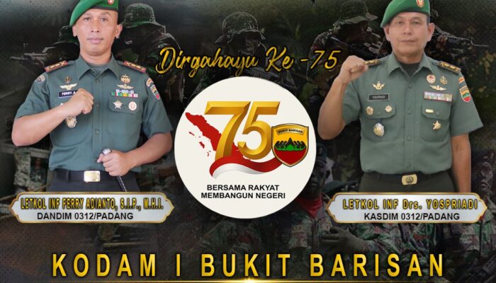 Keluarga Besar Kodim 0312/PDG Mengucapkan Hut Ke- 75 Tahun Kodam 1/BB.