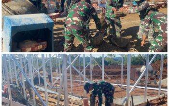 Kodim 0306/50 Kota Laksanakan Karya Bhakti Pembangunan Huntara Di Gunuang Omeh