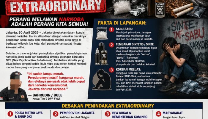 Jakarta Darurat Narkoba Tim 9 DPP FWJI Minta Aparat Segera Laksanakan Penindakan Extraordaniry